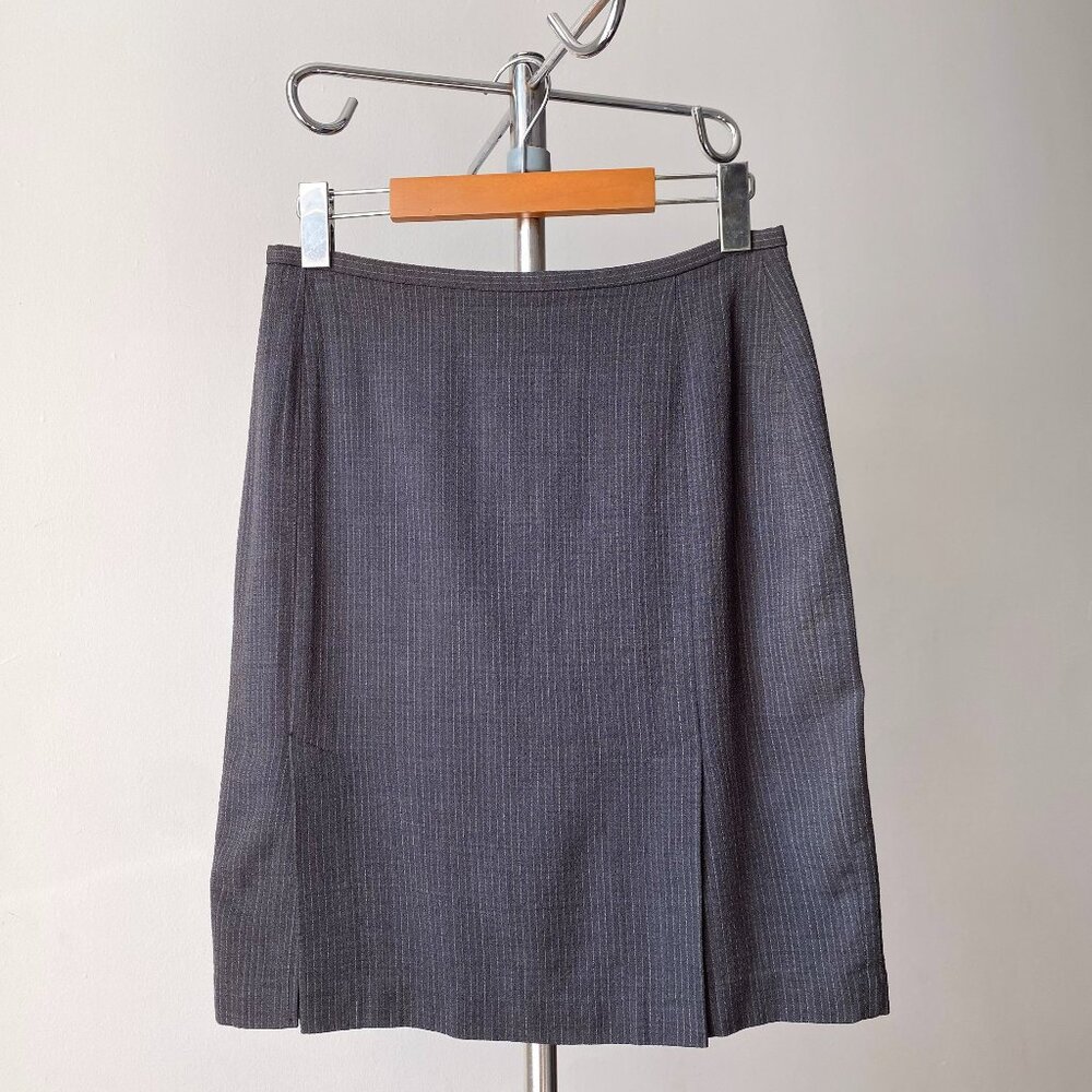 🍂 Vintage Y2K Gray Pinstripe Wool-Blend Siren Office Pencil Skirt